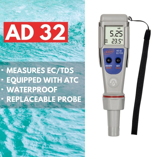 <p>   <strong>Testeur de poche étanche EC/TDS/Température</strong> <br>   Marque : ADWA <br>   Type : AD32 </p>